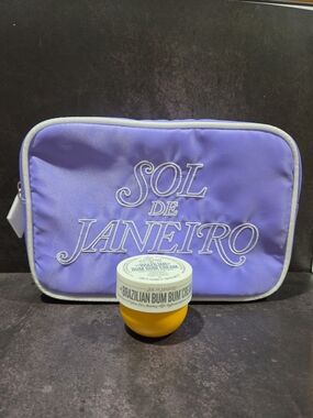 Sol de Janeiro Lilac Cosmetic Pouch with Brazilian Bum Bum Cream 1.7oz